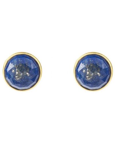 LÁTELITA London Medium Circle Gemstone Earrings Gold Lapis Lazuli Sterling Silver - Blue