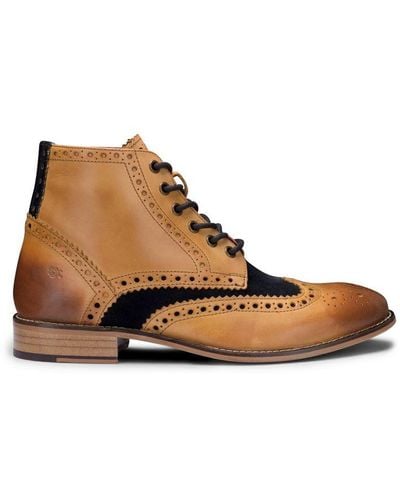 London Brogues Classic Oxford Leather Gatsby Brogue Ankle Boots With Suede - Brown
