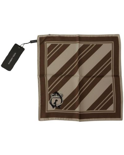 Dolce & Gabbana Brown Stripes Dg Logo Square Handkerchief Scarf Silk
