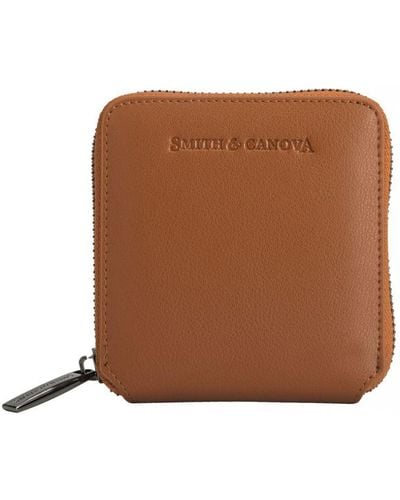 Smith & Canova Smooth Leather Square Zip Purse - Brown