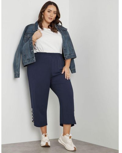 BeMe Crop Trousers With Button Side Ankle Detail - Blue