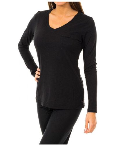 Tommy Hilfiger Long-sleeved V-neck T-shirt 1487903577 Woman - Black
