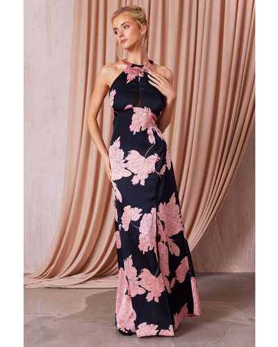 Quiz Floral Halter Neck Maxi Dress - Pink