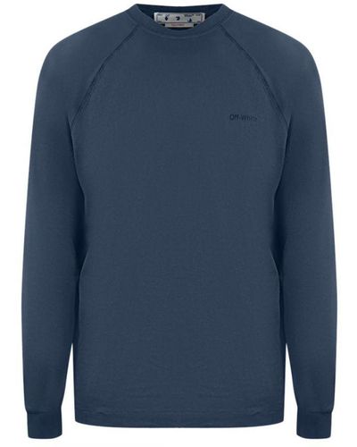 Off-White c/o Virgil Abloh Diag Line Back Logo Navy Blue Sweatshirt - Blauw