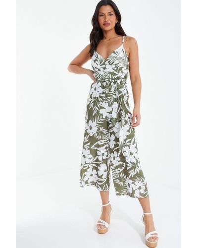 Quiz Tropical Print Culotte Jumpsuit - Green