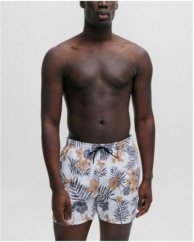 BOSS Boss Piranha Tropical Print Quick-Drying Swim Shorts - White