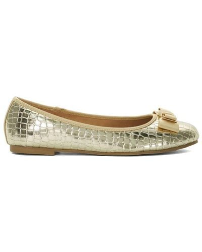 Dune Ladies Harlingtons - Bow Detail Croc-effect Ballet Flats - Metallic