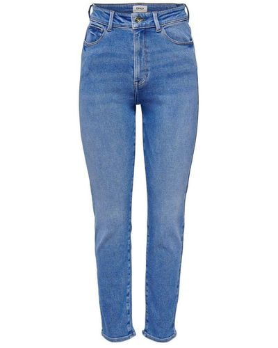 ONLY Cropped High Waist Straight Fit Jeans Onlemily Blue Medium Denim Regular - Blauw