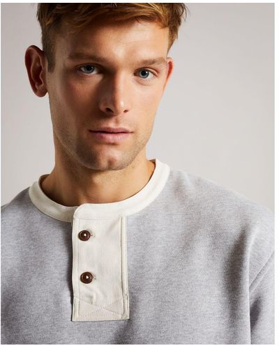 Ted Baker Cultra Long-Sleeved Henley Sweatshirt, Marl - Grey