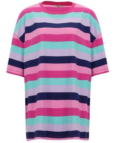 LTB T-shirts Doneme Pastel Mix Color Lines - Wit