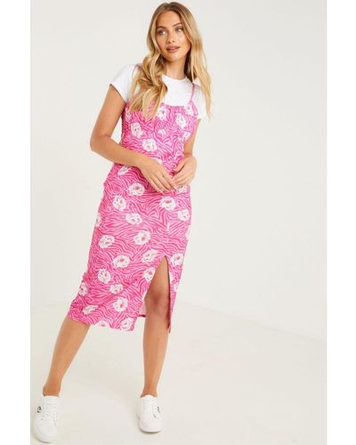 Quiz Floral T-Shirt Bodycon Midi Dress - Pink