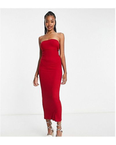 ASOS Design Multiway Bandeau Ribbed Beach Midaxi Dress - Red