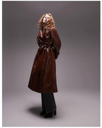 TOPSHOP Longline Trench - Brown