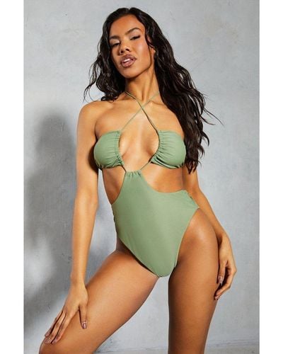 MissPap Halter Neck Cut Out Swimsuit Polyamide - Green