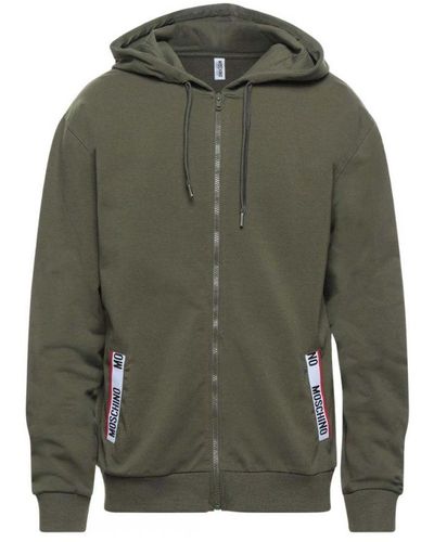 Moschino Taped Design On Pockets Green Zip Hoodie Cotton