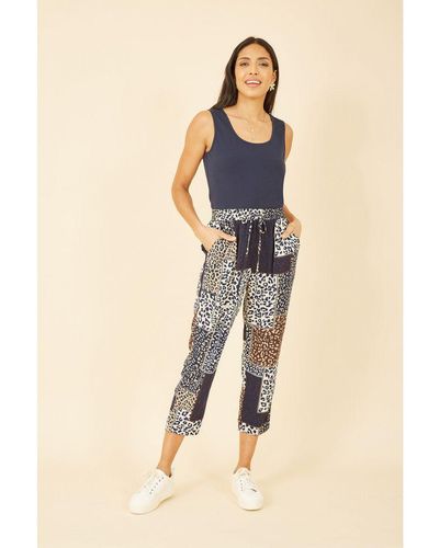 Yumi' Patchwork Animal Print Cropped Trouser - Blue