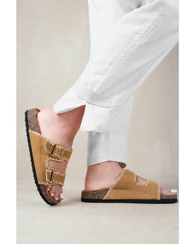 Where's That From 'Sunset' Double Strap Flat Sandals With Buckle Detail - White