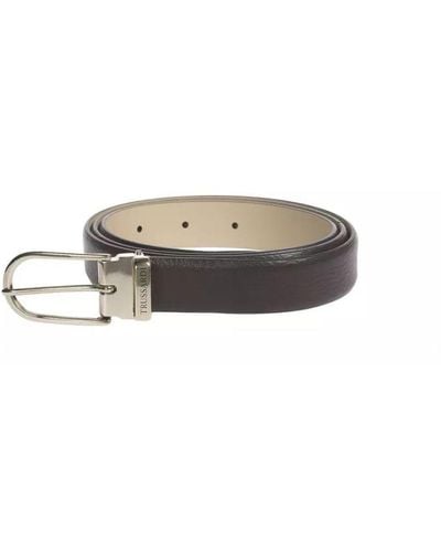 Trussardi Brown Leather Belt - White