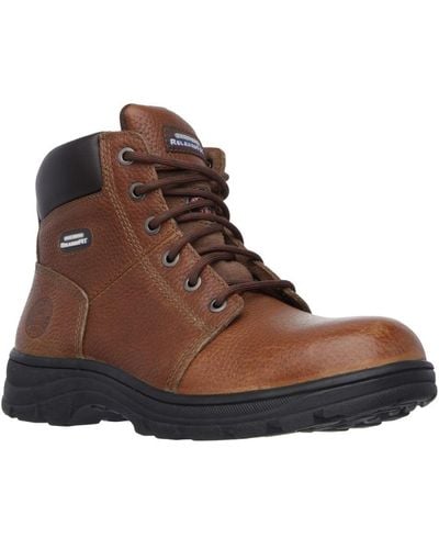 Skechers Workshire Relaxed Fit Laced Safety Ankle Boots - Brown