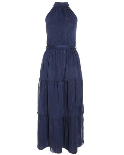 Quiz Chiffon High Neck Tiered Midaxi Dress - Blue