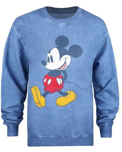 Disney Ladies Strides Mickey Mouse Washed Sweatshirt (Vintage) - Blue