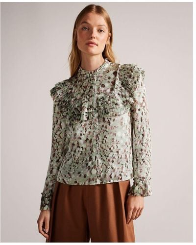Ted Baker Indira Blouse With Ruffle Bib Detail - Brown