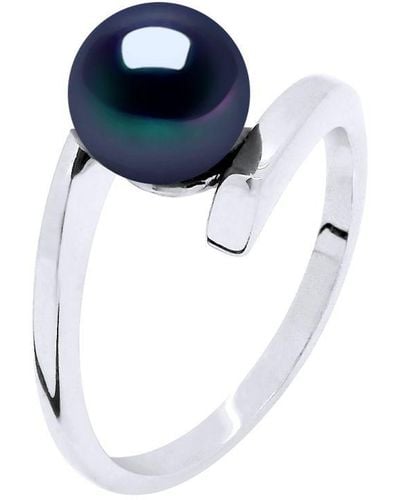 Diadema Ring Rush Offset Zoetwaterparels 7,5-8 Mm Round Black 925 - Blauw