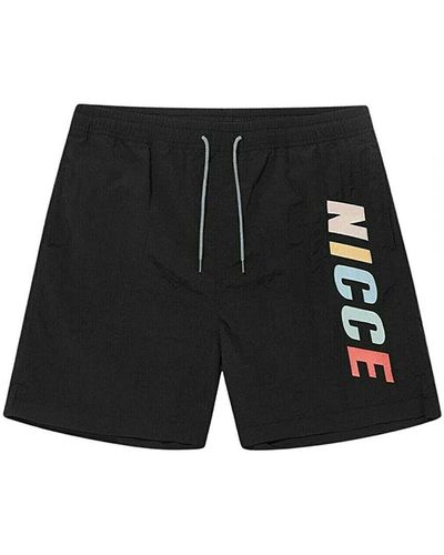 Nicce London Graphic Logo Stretch Waist Myriad Swim Shorts 211 1 06 17 0242 - Black