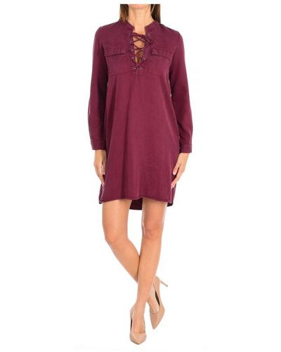 ELEVEN PARIS Tinkle Long Sleeve Open Neck Dress 16F2Dr19 - Red