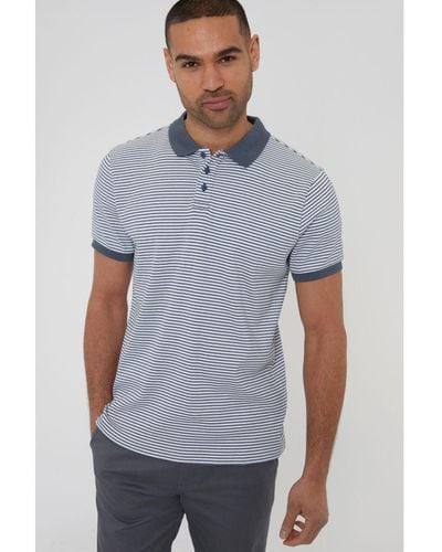 Threadbare Mid Blue 'jenner' Stretch Cotton Stripe Polo Shirt