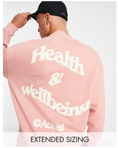 ASOS Actual Oversized Sweatshirt With Health And Wellbeing Logo Back Print - Pink