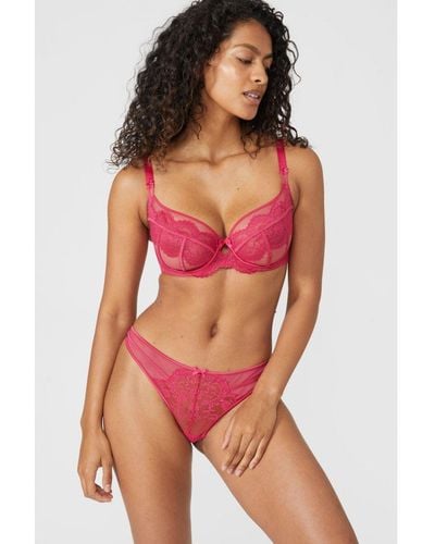 Gorgeous Dd+ Ellie Sheer Lace Plunge Bra - Red