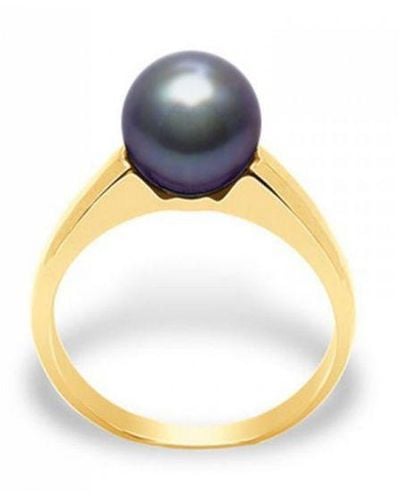 Blue Pearls Ring Van Geelgoud (375/1000) Met Zwarte Zoetwaterparel. - Metallic