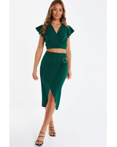 Quiz Green Wrap Midi Skirt
