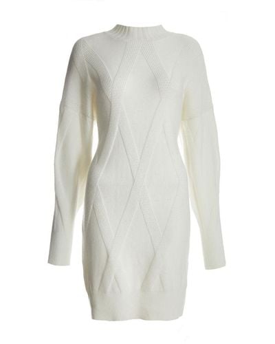 Quiz Cream Cable Knitted Jumper Mini Dress Viscose - White