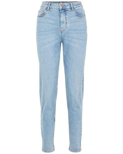 Pieces Cropped High Waist Tapered Fit Jeans Pckesia Light Blue - Blauw