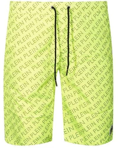 Philipp Plein Repetitive Long Logo Fluorescent Swim Shorts - Yellow