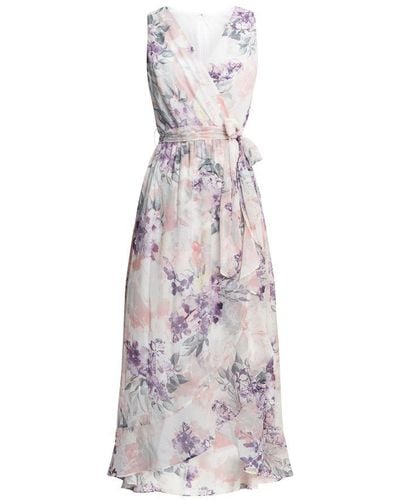 Gina Bacconi Charly Long Printed Sleeveless Dress With Surplice Neckline - Multicolour