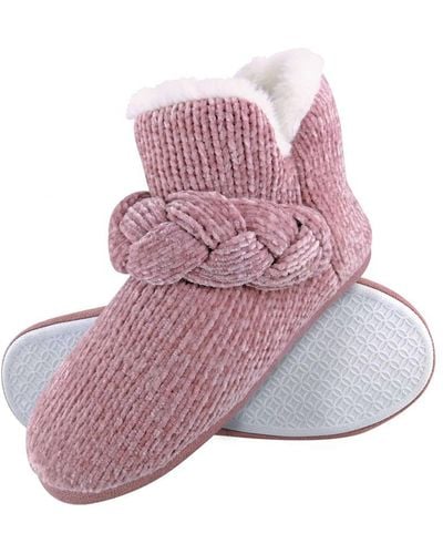 Dunlop Ladies Knitted Warm Fleece Plush Slippers Boots/booties - Pink
