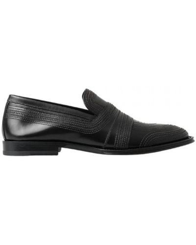 Dolce & Gabbana Leather Slipper Loafers Stitched Shoes - Black