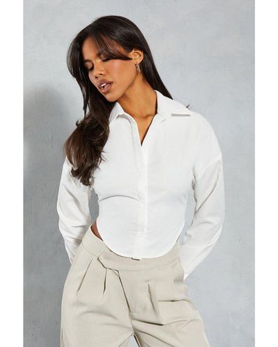 MissPap Ruched Strap Detail Cut Out Fitted Shirt - White
