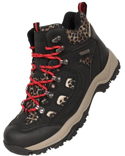 Mountain Warehouse Adventurer Leopard Print Faux Suede Waterproof Walking Boots - Black