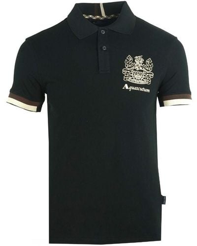 Aquascutum Aldis Crest Logo Polo Shirt Cotton - Black