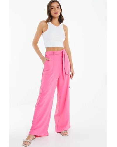 Quiz Wide Leg Cargo Trousers - Pink