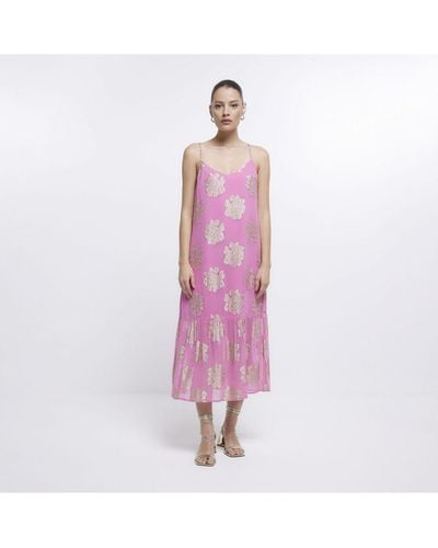 River Island Slip Maxi Dress Spot Cora Viscose - Pink