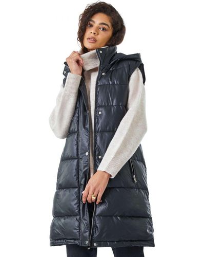 Roman Faux Leather Longline Quilted Gilet - Blue