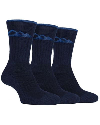 Storm Bloc 3 Pairs Heavy Cushioned Breathable Outdoor Cotton Hiking Socks - Blue