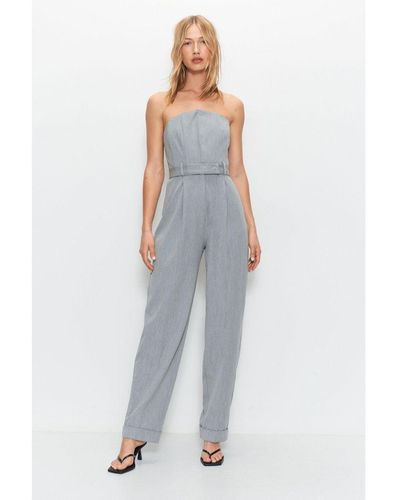 Warehouse Premium Tailored Straight Leg Jumpsuit - Blue