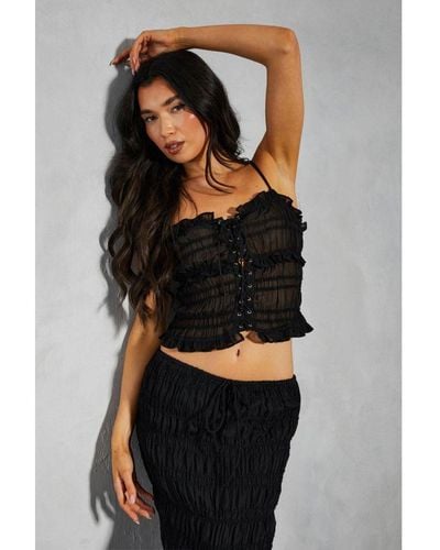 MissPap Lace Up Frill Cami Top - Black