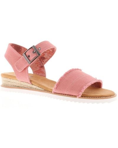 Skechers Wedge Sandals Bobs Desert Kiss Ado Buckle Coral - Pink